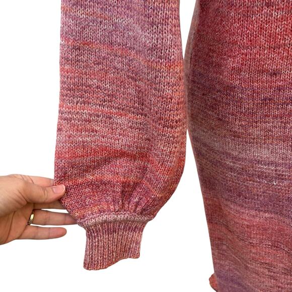 J. Crew Maxi Dress Sz L Pink Space Dyed Knit Fringe Hem Bishop Sleeve NEW - Picture 4 of 15